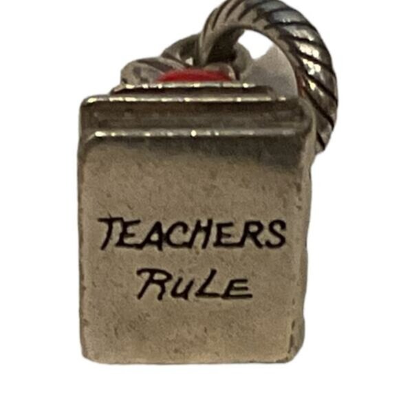 Vintage "Teachers Rule" Apple Charm Pendant With Stack Of Books Design - Picture 2 of 6